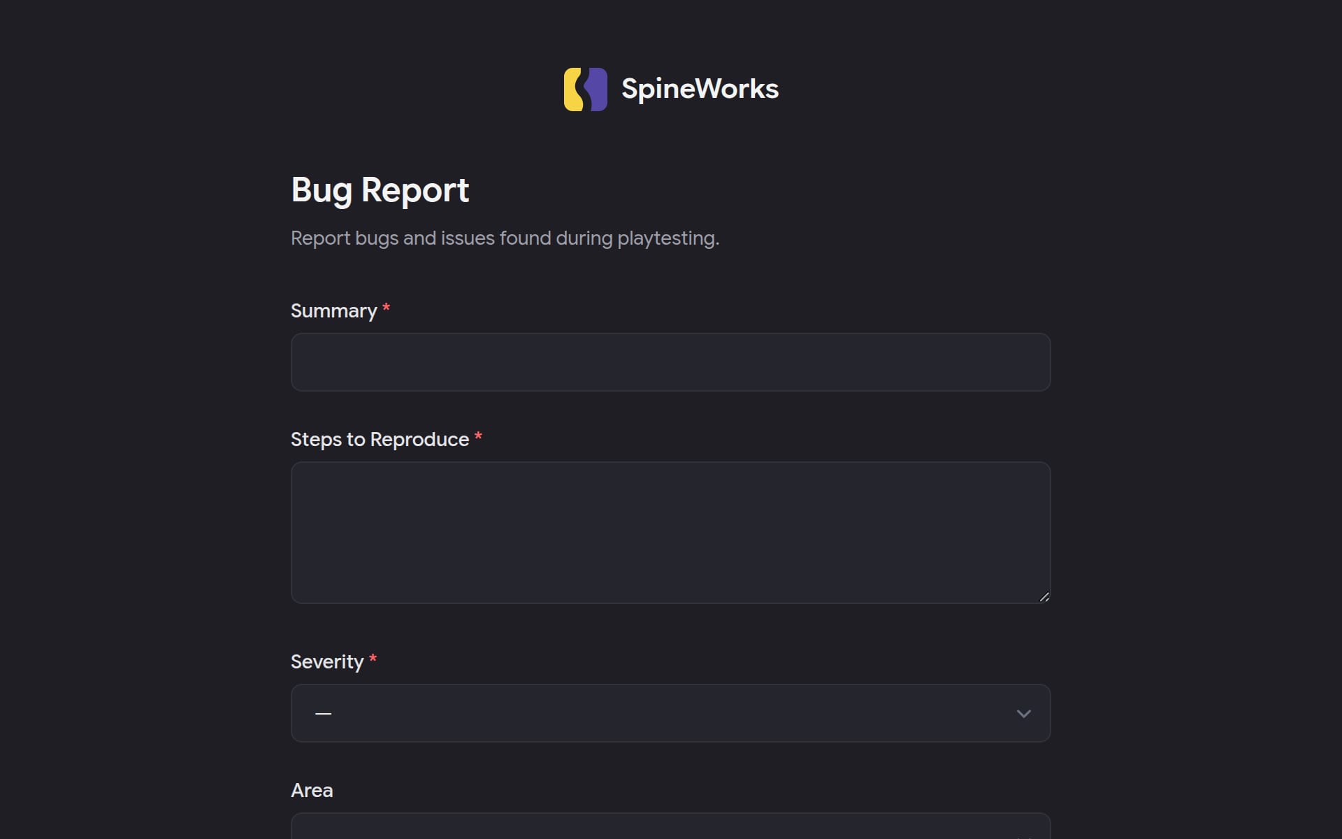 A bug report form rendered inside a game's pause menu.